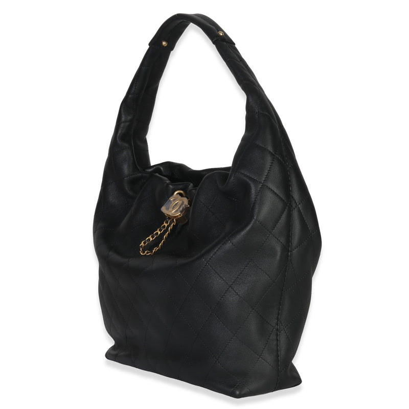 Chanel 26c Black Quilted Calfskin Large Hobo Leather Handbag