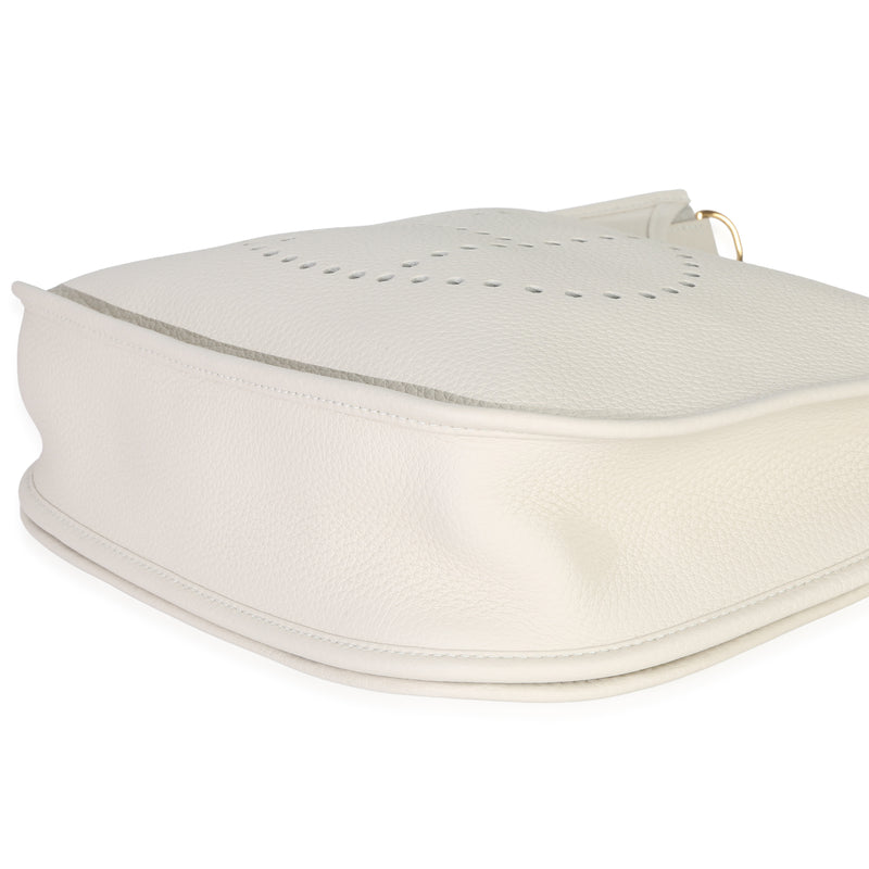 Hermès Craie Clemence Evelyne Iii Pm 29 Ghw Neutral; White Leather Handbag