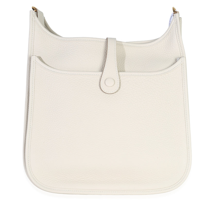 Hermès Craie Clemence Evelyne Iii Pm 29 Ghw Neutral; White Leather Handbag