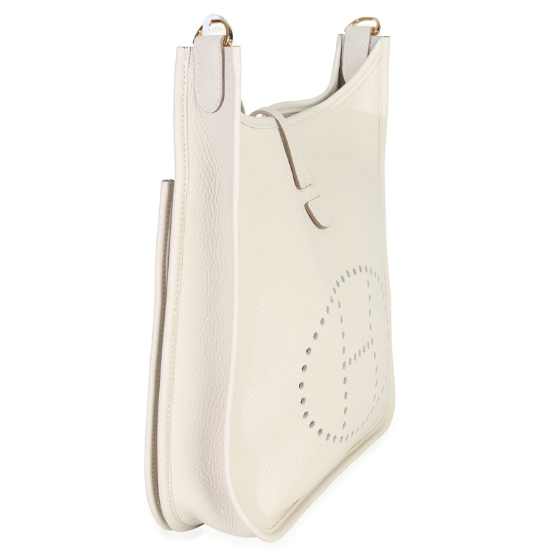 Hermès Craie Clemence Evelyne Iii Pm 29 Ghw Neutral; White Leather Handbag
