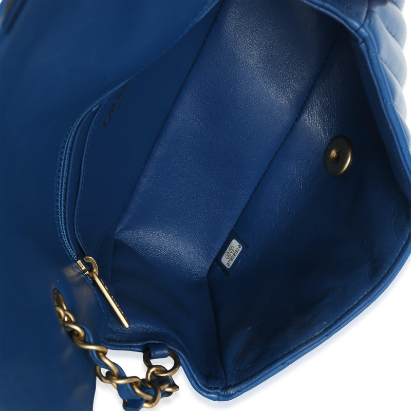 Chanel Blue Lambskin Chevron Mini Rectangular Flap Bag Leather Handbag