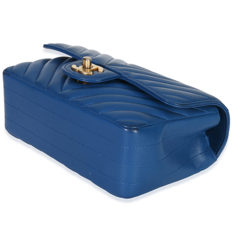 Chanel Blue Lambskin Chevron Mini Rectangular Flap Bag Leather Handbag