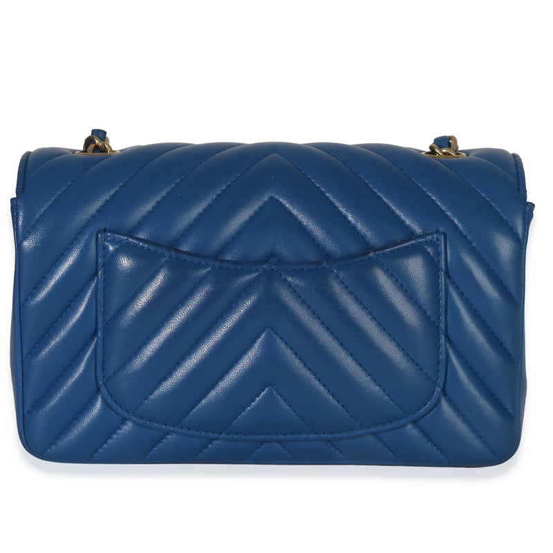 Chanel Blue Lambskin Chevron Mini Rectangular Flap Bag Leather Handbag
