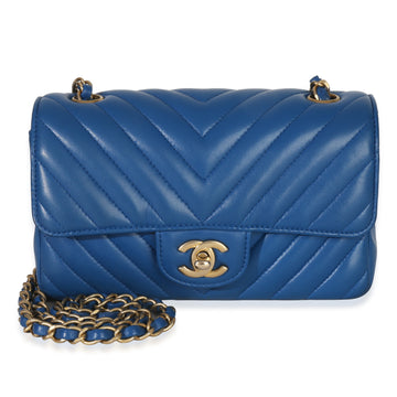 Chanel Blue Lambskin Chevron Mini Rectangular Flap Bag Leather Handbag