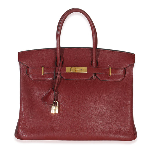Hermès Rouge Grenat Chevre De Coromandel Birkin 35 Ghw Red Leather Handbag