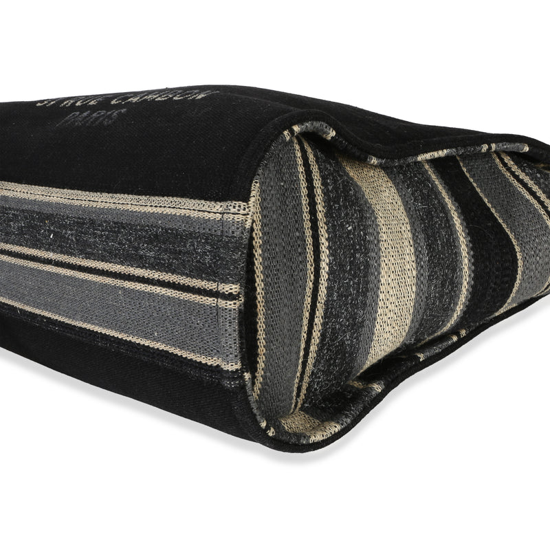 Chanel Blue Canvas Striped Small Deauville Shopping Tote Black Handbag