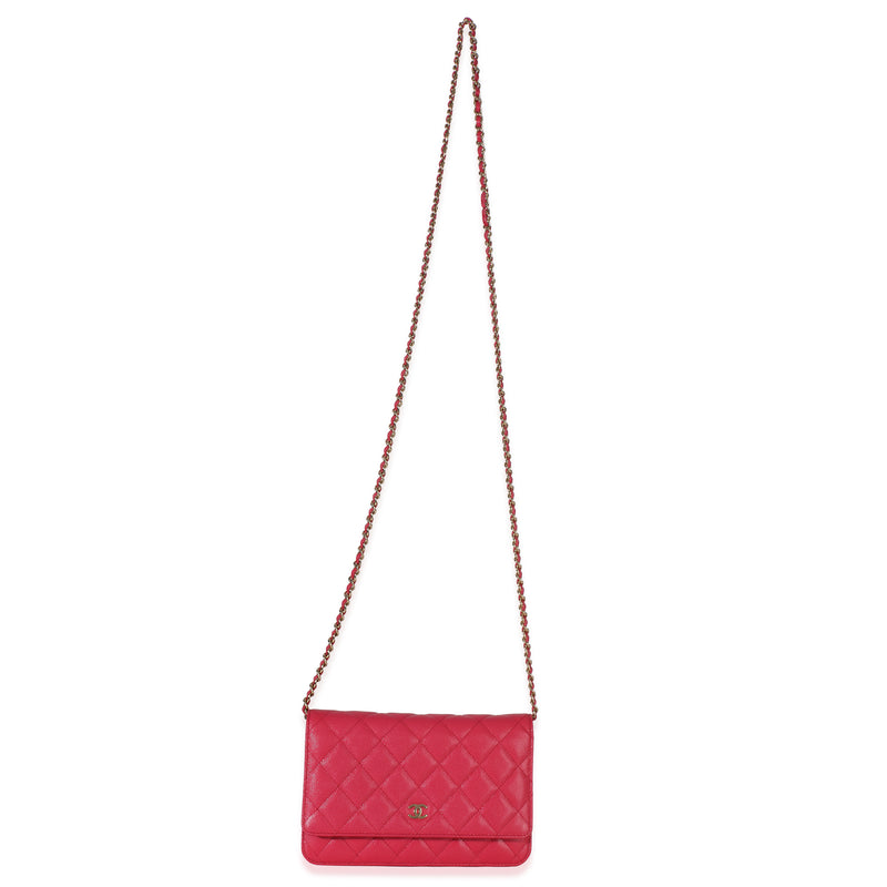 Chanel Dark Pink Quilted Caviar Wallet On Chain Leather Handbag