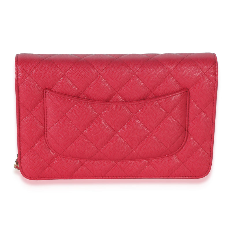 Chanel Dark Pink Quilted Caviar Wallet On Chain Leather Handbag