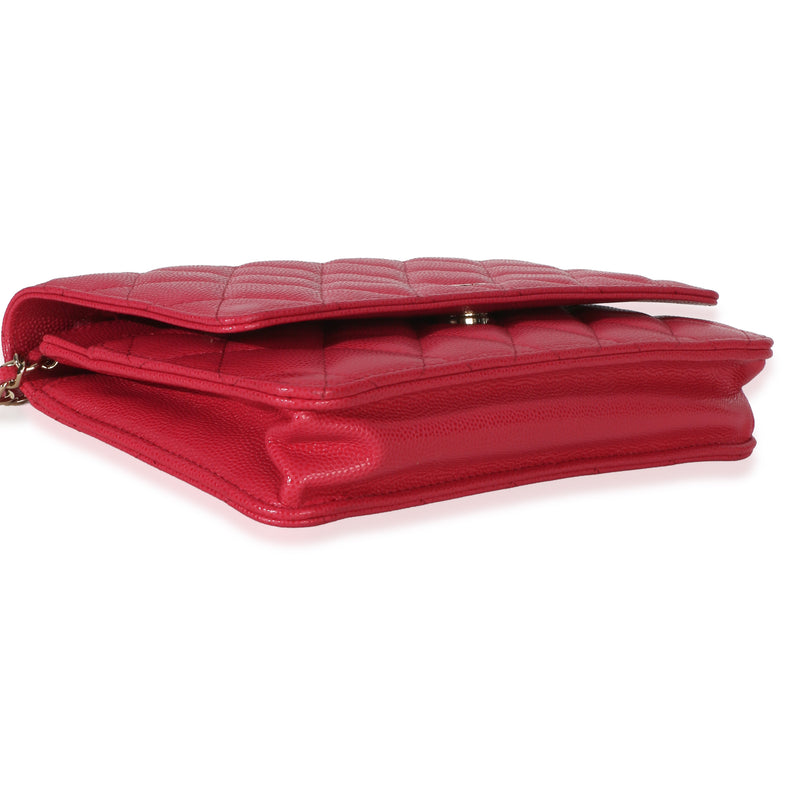 Chanel Dark Pink Quilted Caviar Wallet On Chain Leather Handbag