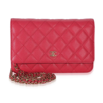 Chanel Dark Pink Quilted Caviar Wallet On Chain Leather Handbag