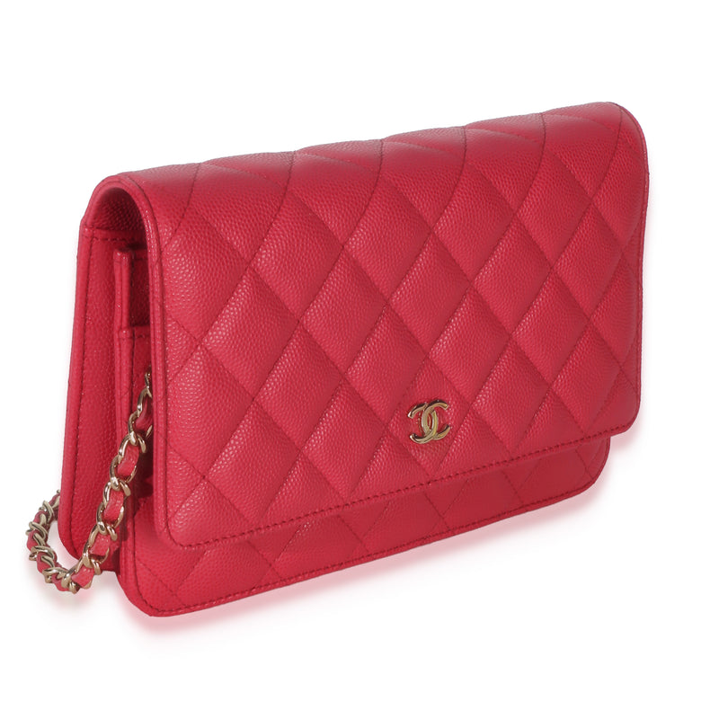 Chanel Dark Pink Quilted Caviar Wallet On Chain Leather Handbag