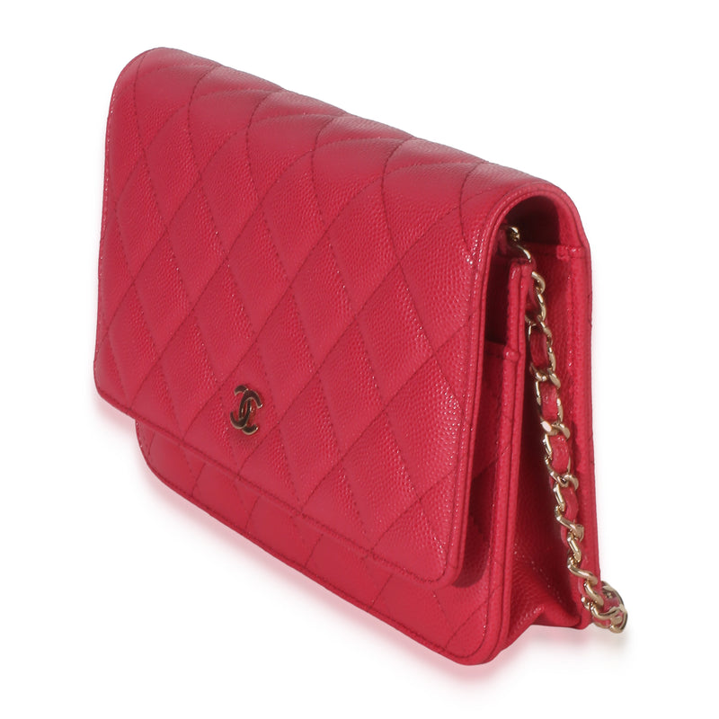 Chanel Dark Pink Quilted Caviar Wallet On Chain Leather Handbag
