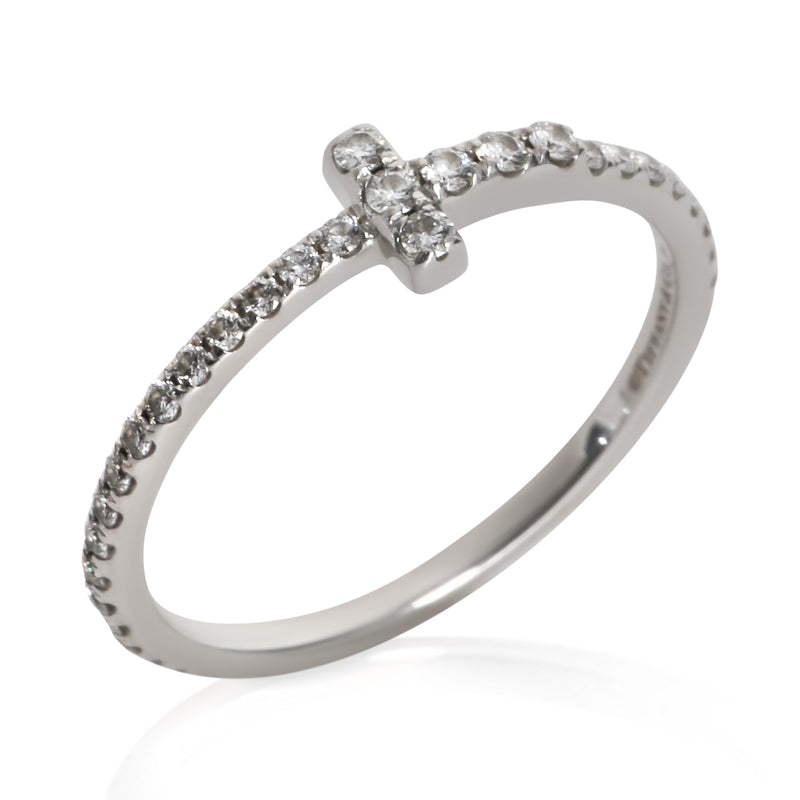 Tiffany & Co. White Gold Diamond T Wire Ring 18k