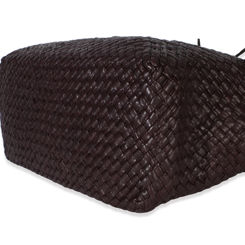 Bottega Veneta Burgundy Nappa Intrecciato Fringe Oversized Cabat Tote Red Leather Handbag