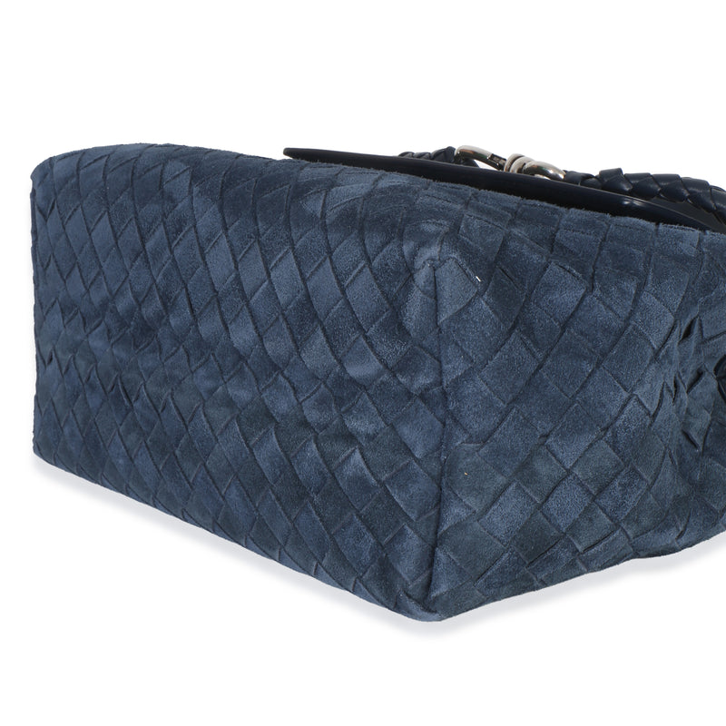 Bottega Veneta Neptune Intrecciato Suede Andiamo Messenger Bag Blue Leather; Handbag