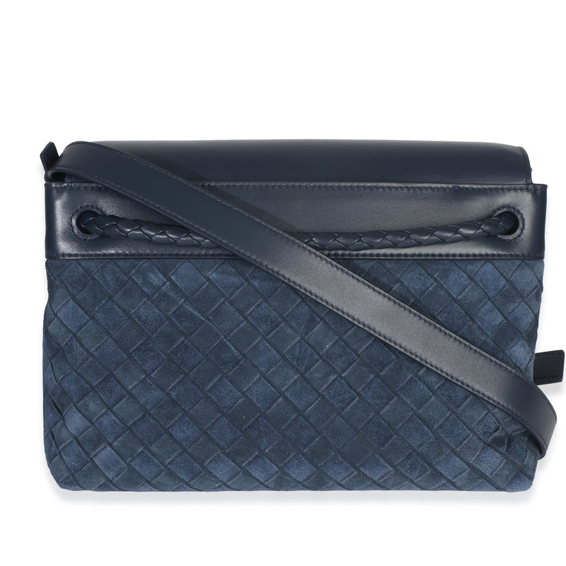 Bottega Veneta Neptune Intrecciato Suede Andiamo Messenger Bag Blue Leather; Handbag