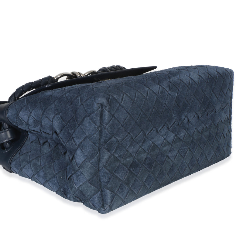 Bottega Veneta Neptune Intrecciato Suede Andiamo Messenger Bag Blue Leather; Handbag