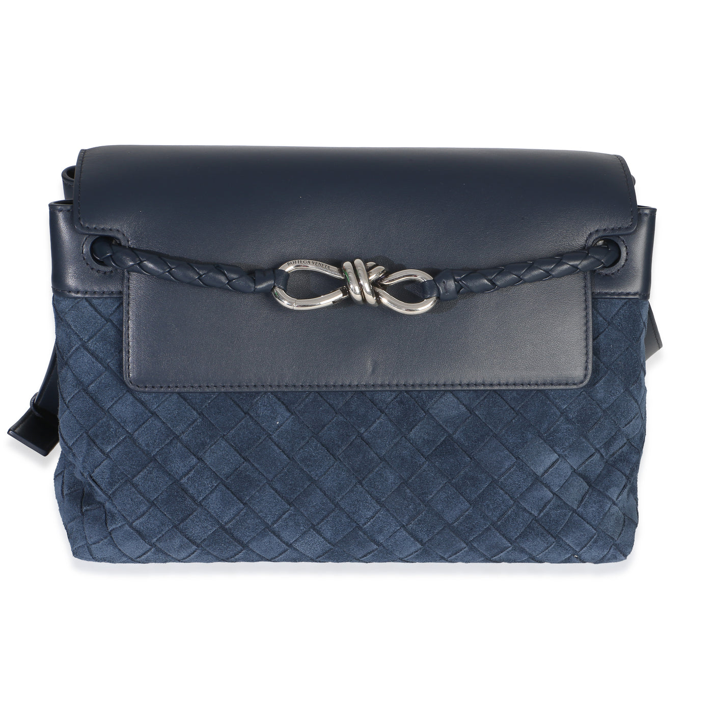 Bottega Veneta Neptune Intrecciato Suede Andiamo Messenger Bag Blue Leather; Handbag