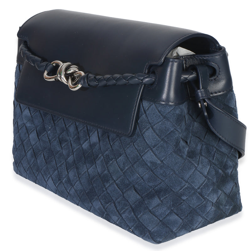 Bottega Veneta Neptune Intrecciato Suede Andiamo Messenger Bag Blue Leather; Handbag