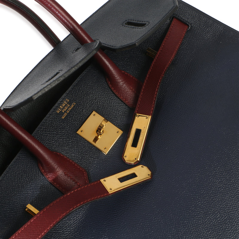 Hermès Vintage Rouge H Bleu Marine Courchevel Birkin 35 Ghw Blue; Red Leather Handbag