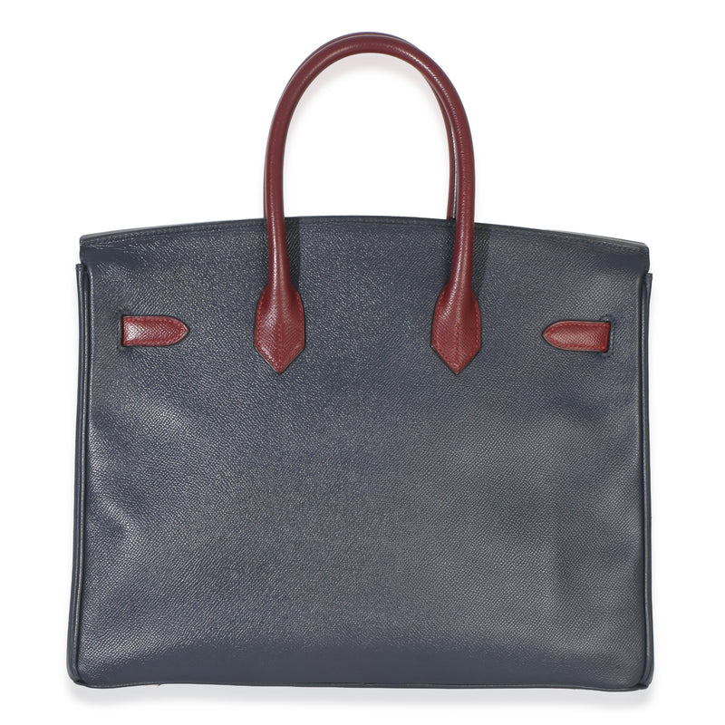 Hermès Vintage Rouge H Bleu Marine Courchevel Birkin 35 Ghw Blue; Red Leather Handbag