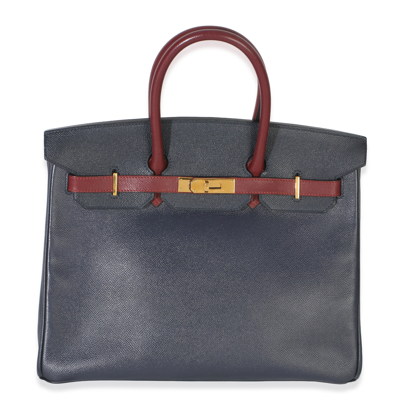 Hermès Vintage Rouge H Bleu Marine Courchevel Birkin 35 Ghw Blue; Red Leather Handbag