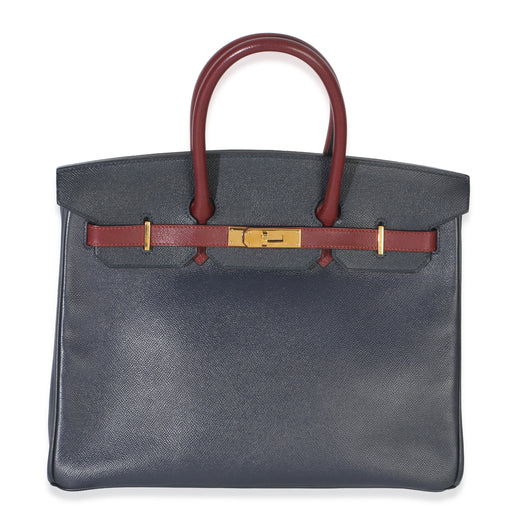 Hermès Vintage Rouge H Bleu Marine Courchevel Birkin 35 Ghw Blue; Red Leather Handbag