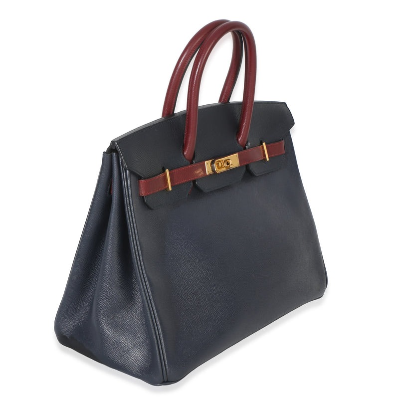 Hermès Vintage Rouge H Bleu Marine Courchevel Birkin 35 Ghw Blue; Red Leather Handbag