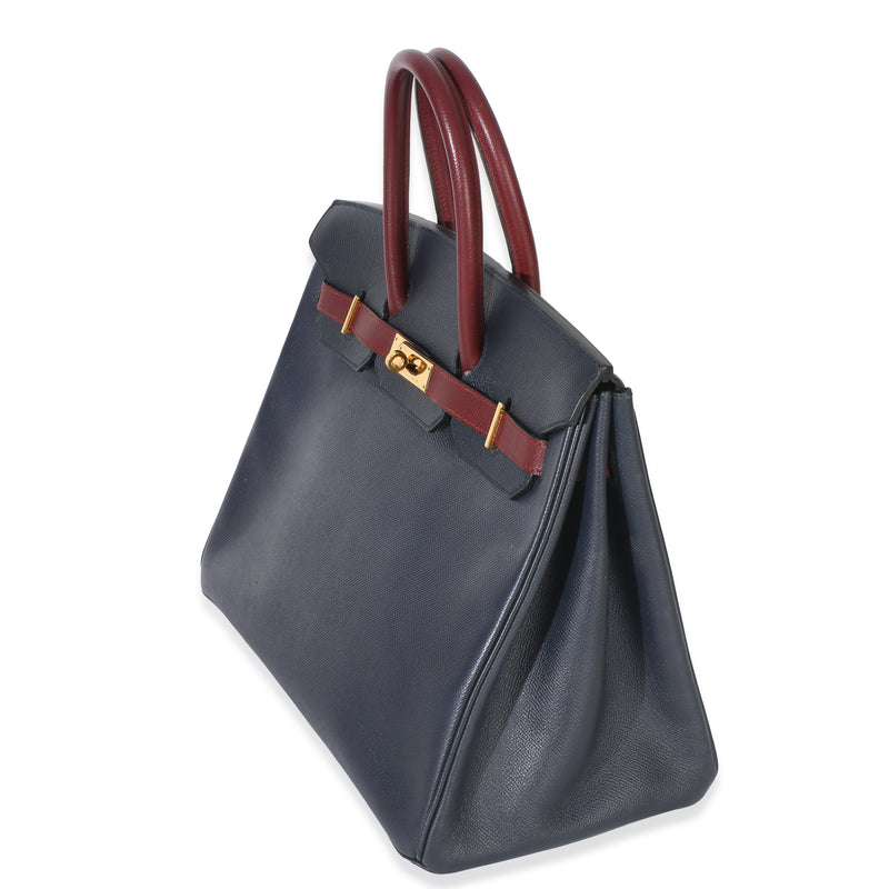 Hermès Vintage Rouge H Bleu Marine Courchevel Birkin 35 Ghw Blue; Red Leather Handbag