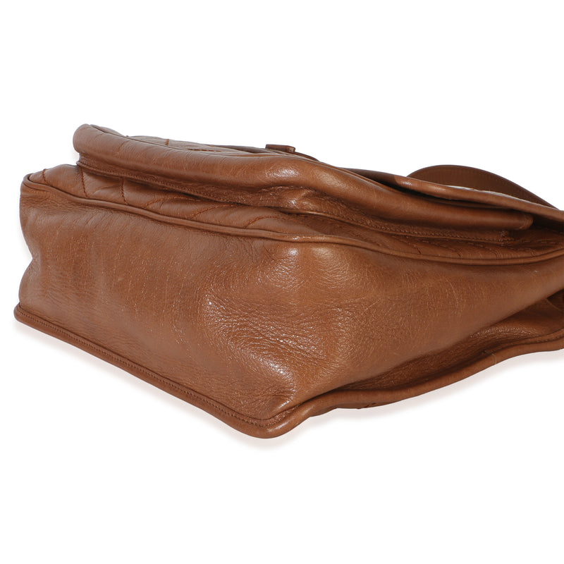 Saint Laurent Caramel Crinkled Calfskin Matelasse Medium Niki Chain Satchel Brown Leather Handbag