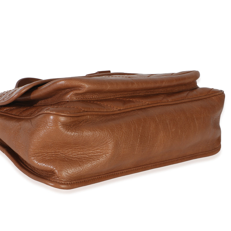 Saint Laurent Caramel Crinkled Calfskin Matelasse Medium Niki Chain Satchel Brown Leather Handbag