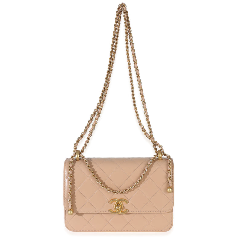 Chanel Beige Quilted Calfskin Small Perfect Fit Flap Bag Leather Handbag
