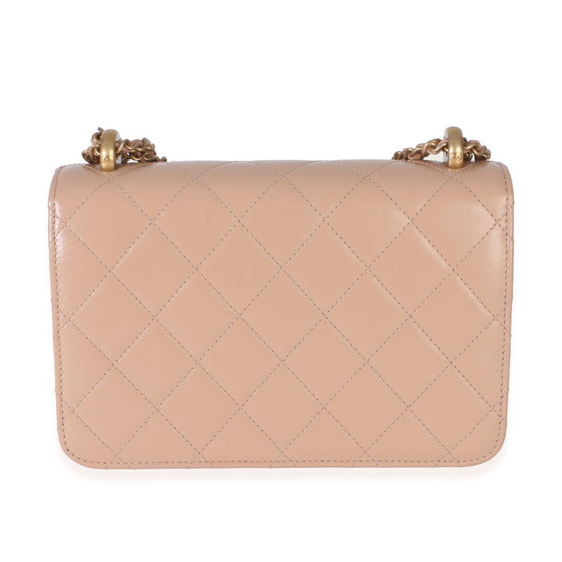 Chanel Beige Quilted Calfskin Small Perfect Fit Flap Bag Leather Handbag