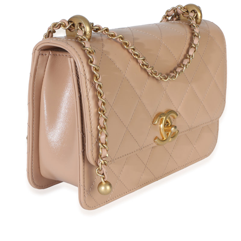 Chanel Beige Quilted Calfskin Small Perfect Fit Flap Bag Leather Handbag
