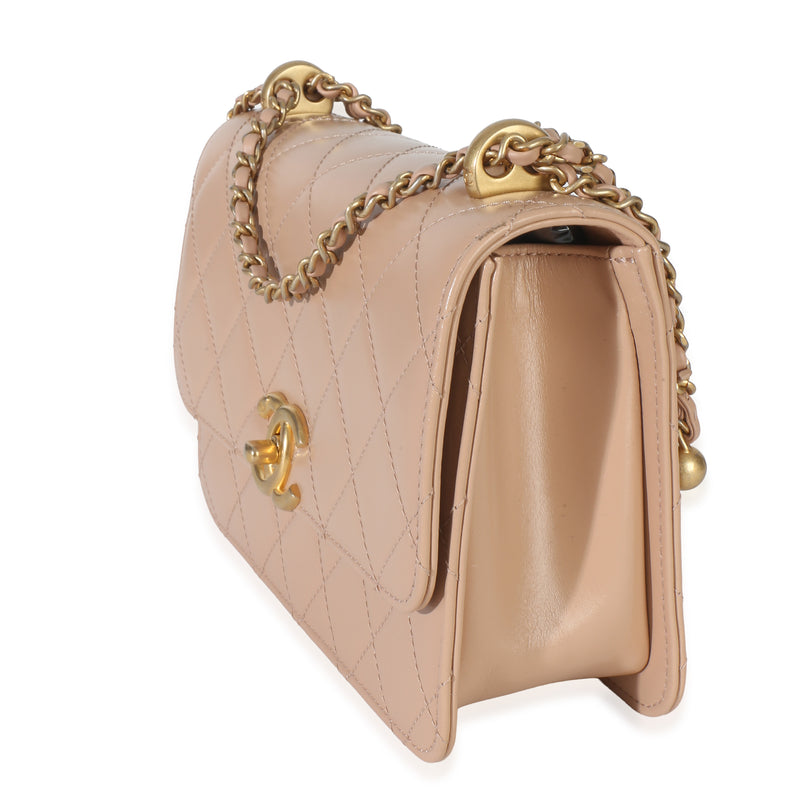 Chanel Beige Quilted Calfskin Small Perfect Fit Flap Bag Leather Handbag