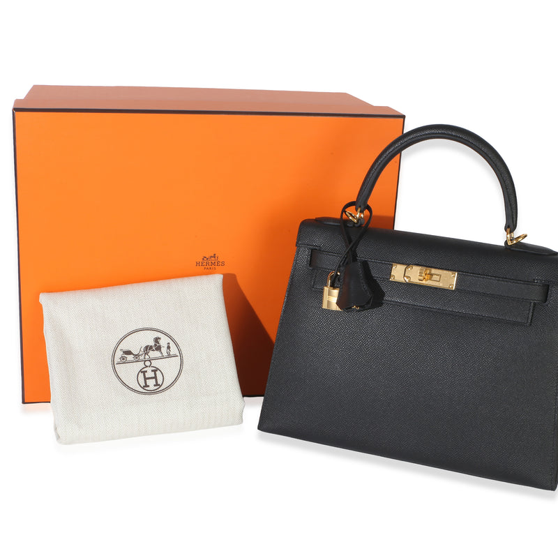Hermès Black Epsom Sellier Kelly 28 Ghw Leather Handbag