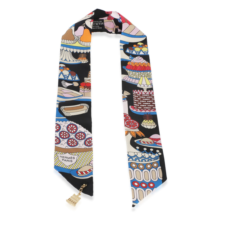 Hermès Black Blanc Bleu La Patisserie Francaise Silk Twilly Black; Multicolor Scarves/wraps