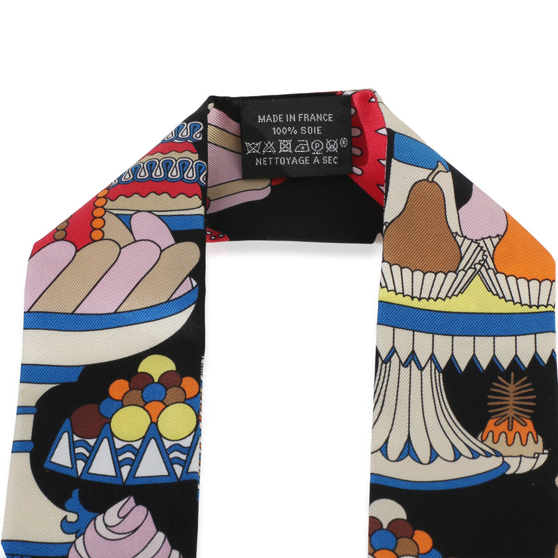 Hermès Black Blanc Bleu La Patisserie Francaise Silk Twilly Black; Multicolor Scarves/wraps