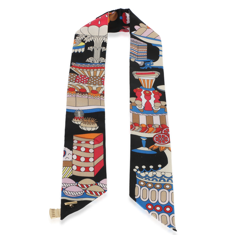Hermès Black Blanc Bleu La Patisserie Francaise Silk Twilly Black; Multicolor Scarves/wraps