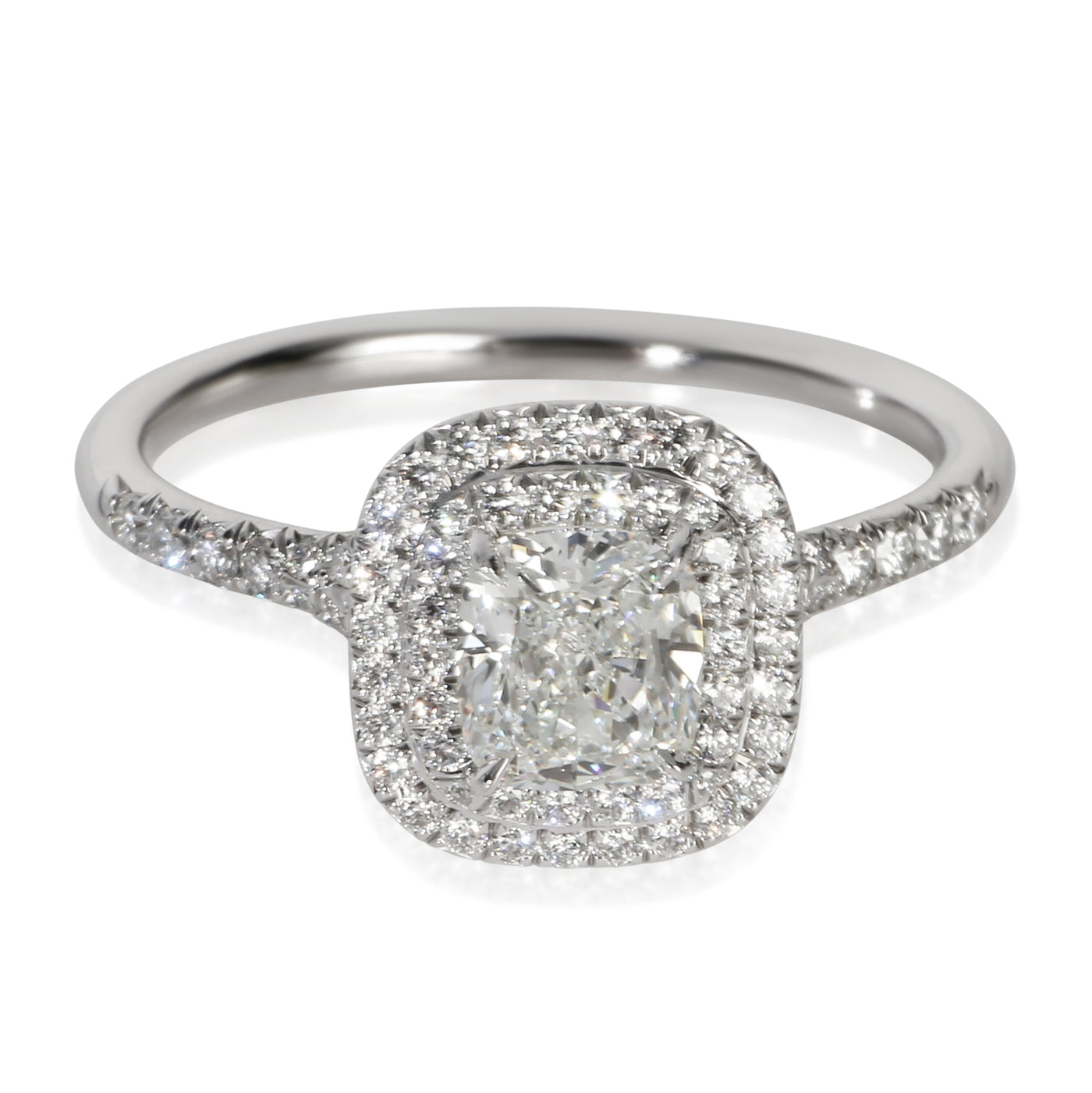 Tiffany & Co. 1.07 Ct Cushion Diamond Soleste Double Halo Engagement Ring 950