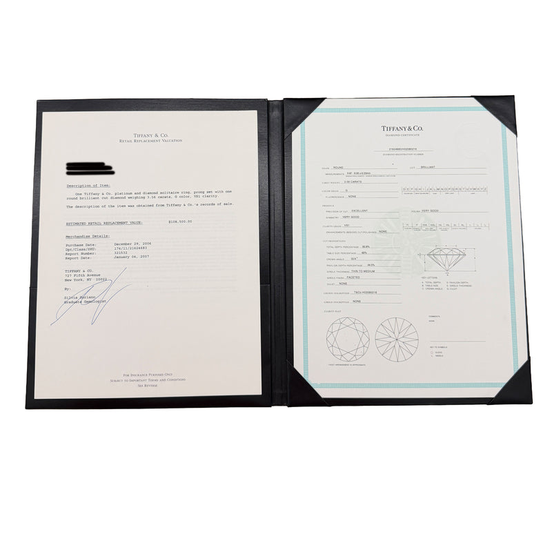 Tiffany & Co. 3.56 Ct Round Brilliant Diamond Engagement Ring 950