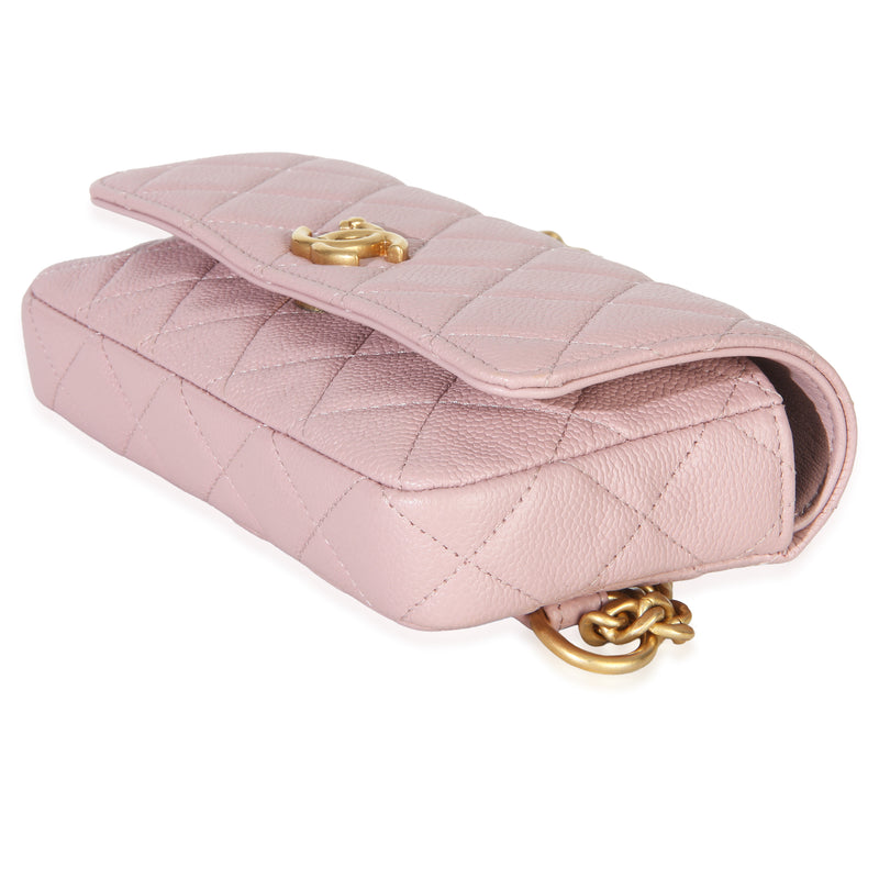 Chanel Light Pink Quilted Caviar Sweetheart Phone Holder With Chain Handbag Leather