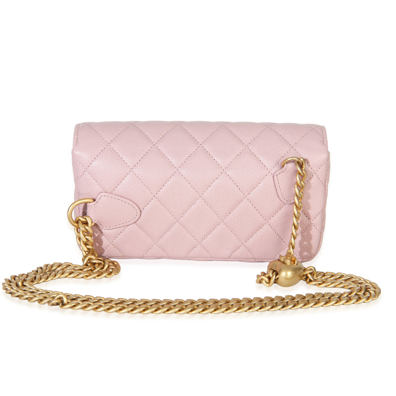 Chanel Light Pink Quilted Caviar Sweetheart Phone Holder With Chain Handbag Leather