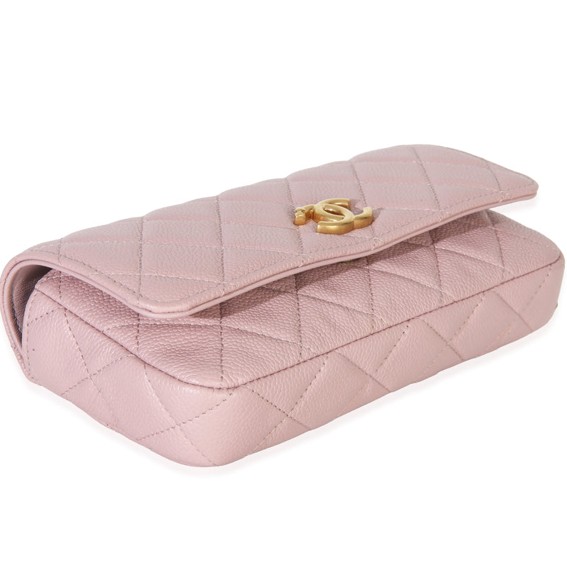 Chanel Light Pink Quilted Caviar Sweetheart Phone Holder With Chain Handbag Leather