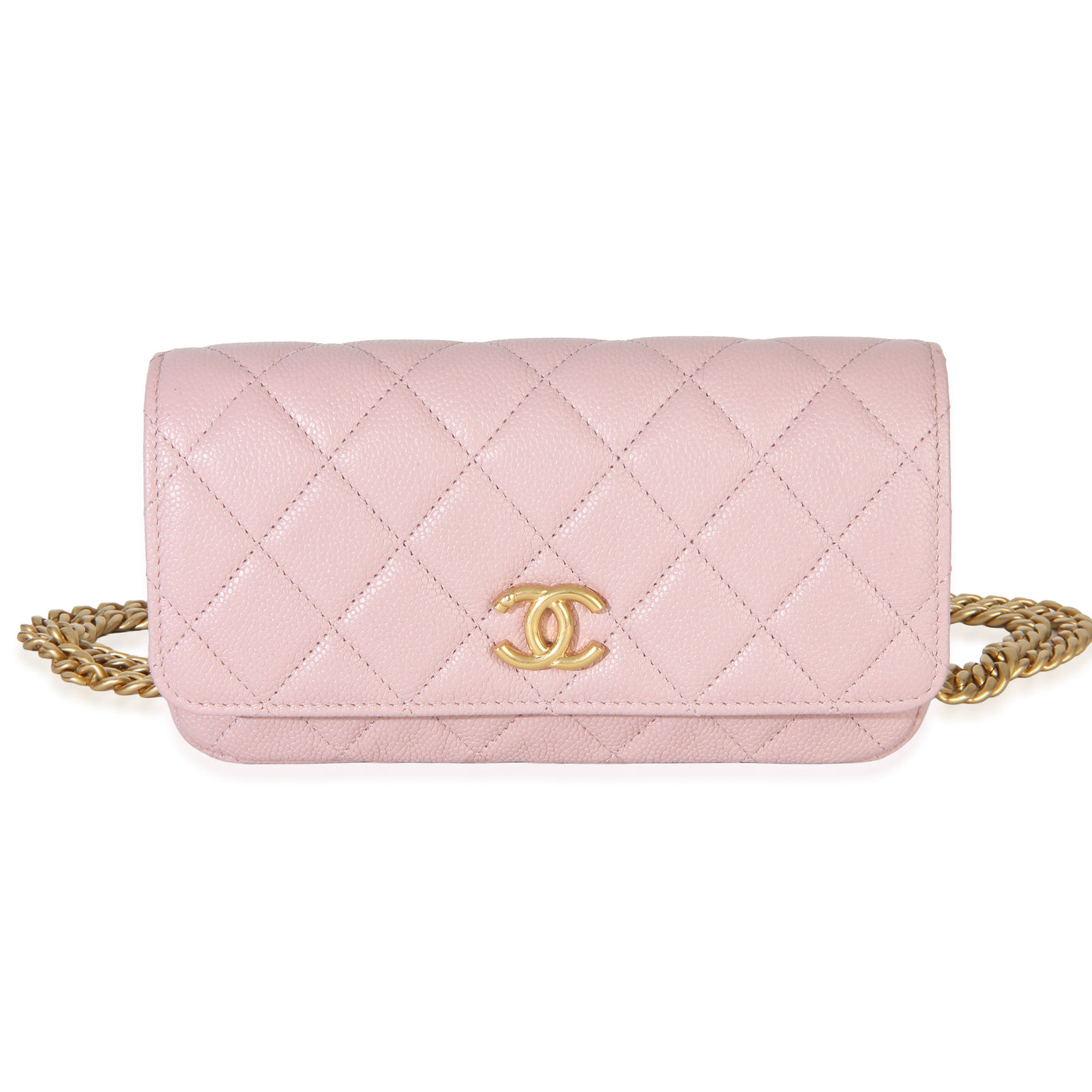 Chanel Light Pink Quilted Caviar Sweetheart Phone Holder With Chain Handbag Leather