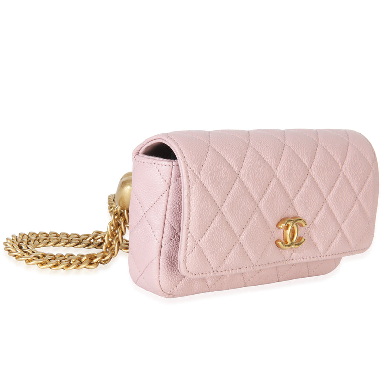Chanel Light Pink Quilted Caviar Sweetheart Phone Holder With Chain Handbag Leather