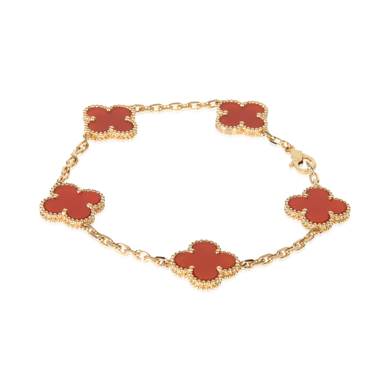 Van Cleef & Arpels Yellow Gold Carnelian Vintage Alhambra Bracelet 18k