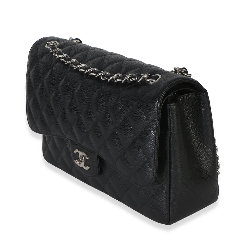 Chanel Black Quilted Caviar Jumbo Double Flap Handbag Leather