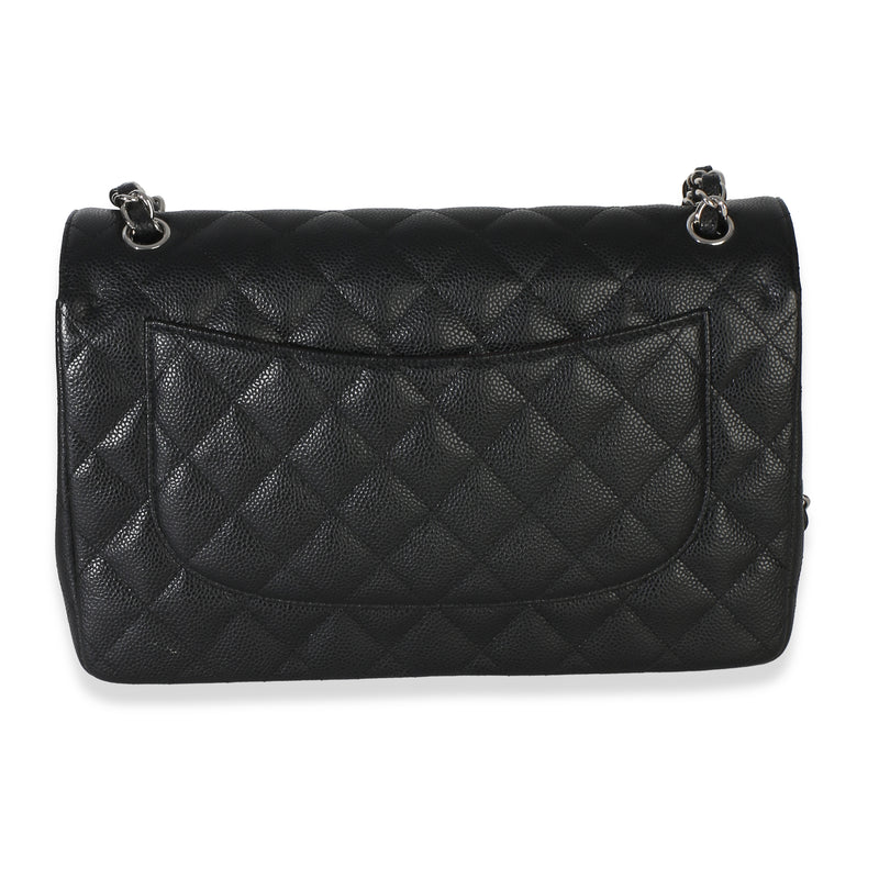 Chanel Black Quilted Caviar Jumbo Double Flap Handbag Leather