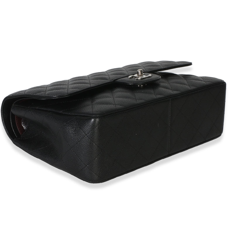 Chanel Black Quilted Caviar Jumbo Double Flap Handbag Leather